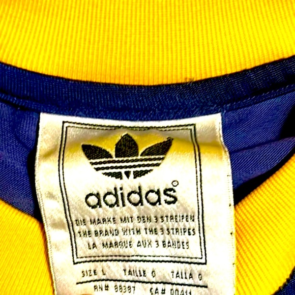 VINTAGE RARE FIND Addidas blue and yellow stripped soccer jersey size Large - Picture 3 of 3